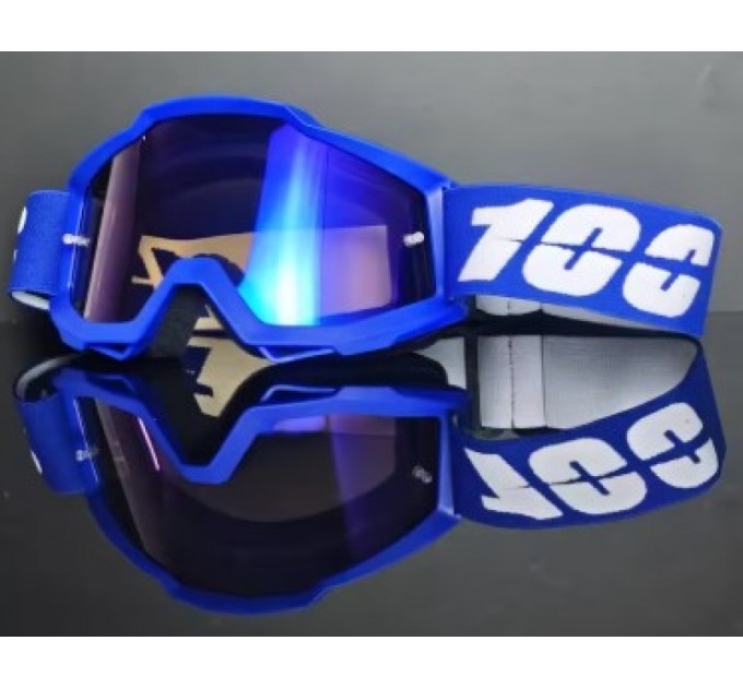 Мотоокуляри VIRTUE 309-5 білі з синім, синя лінза