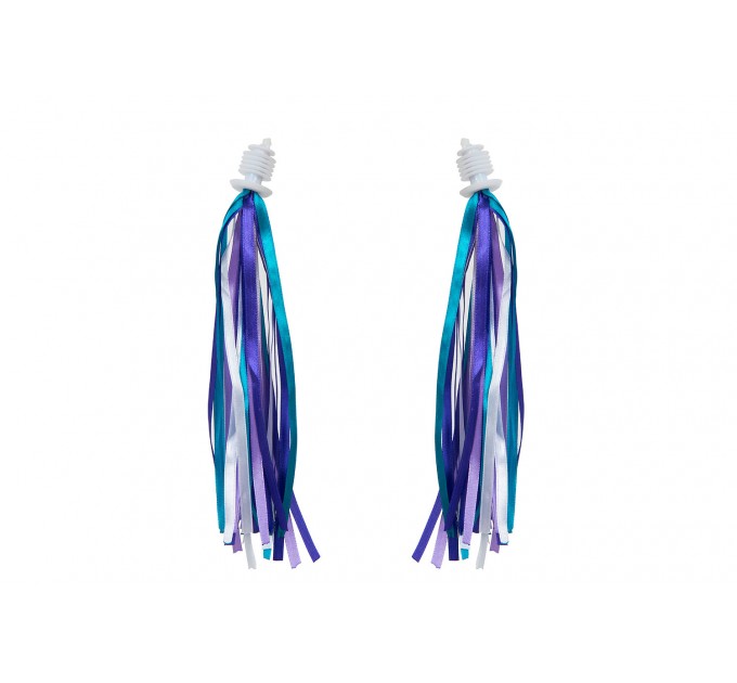 Украшение на руль Green Cycle GCS-551 голубые с фиолетовым тканевые полоски, крепление барендой