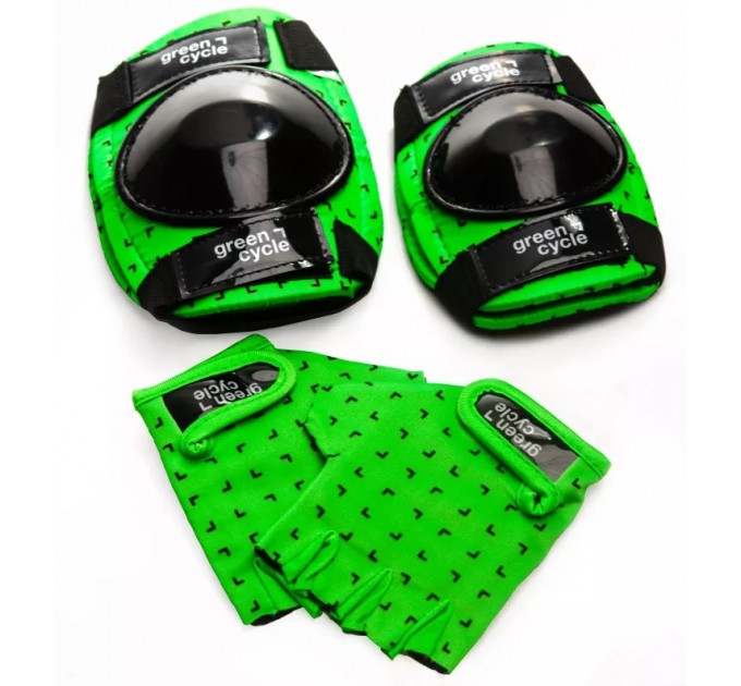 Захист для дітей Green Cycle FLASH наколінники, налокітники, рукавички, зелено-чорний