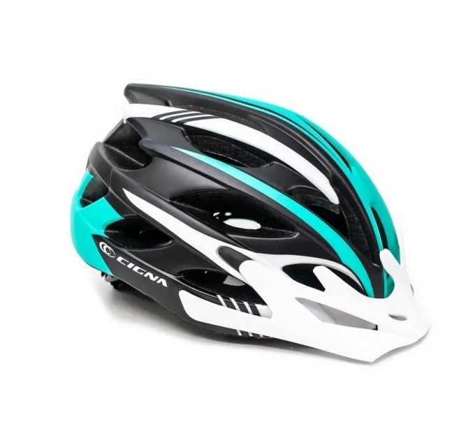 Шолом велосипедний з білим козирком CIGNA WT-016 чорно-біло-бірюзовий Шолом велосипедний з білим козирком CIGNA WT-016 чорно-біло-бірюзовий