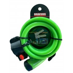 Замок тросиковый BRAVVOS LOC-065-110 на ключе 12*1500mm зеленый
