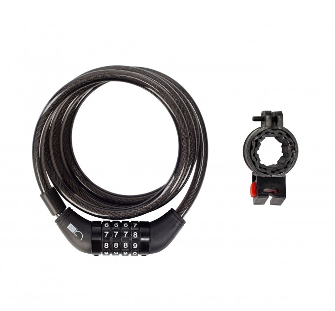Замок тросиковий Green Cycle GLK-120 з кодом, в силіконовій обоймі+кріплення 10х1500 мм, чорний