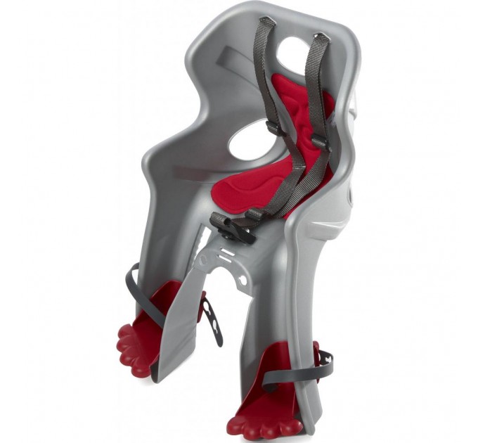 Дитяче крісло переднє Bellelli Rabbit Handlefix до 15кг, сріблясте з червоною підкладкою Дитяче крісло переднє Bellelli Rabbit Handlefix до 15кг, сріблясте з червоною підкладкою