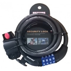 Замок тросиковий BRAVVOS LOC-125-135 з кодом 12х1500 мм, чорний