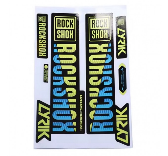 Наклейка RockShox на вилку велосипеда, блакитно-жовтий Наклейка RockShox на вилку велосипеда, блакитно-жовтий