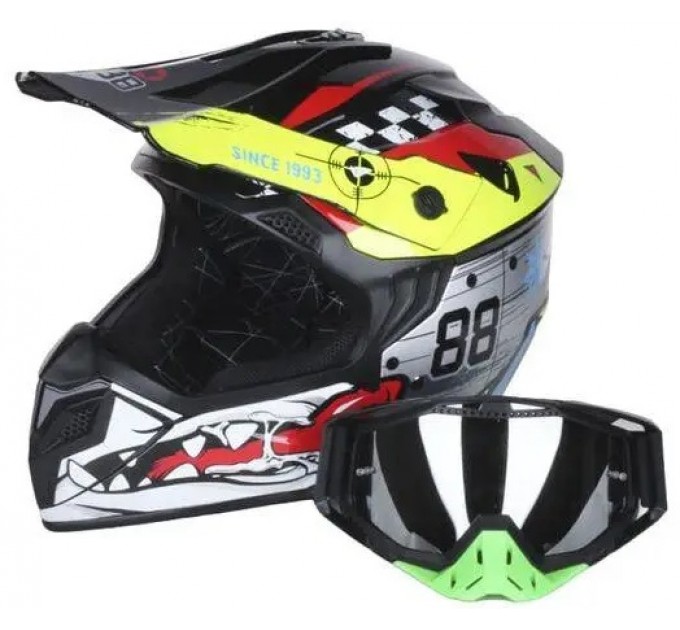 Шолом VIRTUE MD-911 білий з кольоровою графікою + окуляри